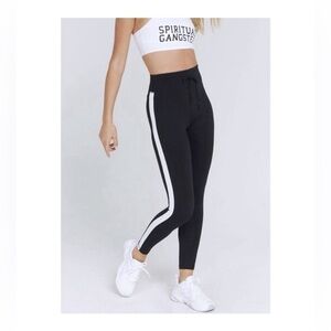 Spiritual Gangster Sporty High Waist Leggings Black White Sparkly Stripe Sz XS